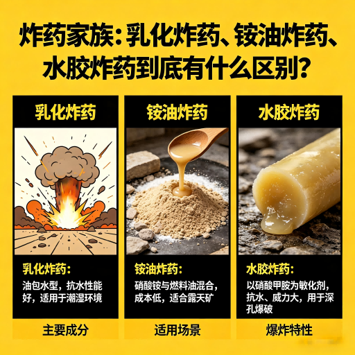 海晏炸药家族：乳化炸药、铵油炸药、水胶炸药到底有什么区别？